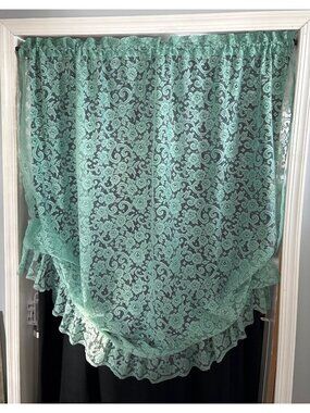 Green Lace Window Balloon Valance Curtain 52x62" Floral Pattern Polyester USA